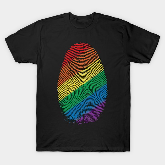 LGBT Flag Rainbow Fingerprint Proud T-Shirt by ARMU66